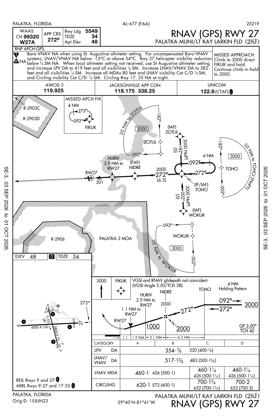 Palatka 28J RNAV (GPS) RWY 27 Approach Plate